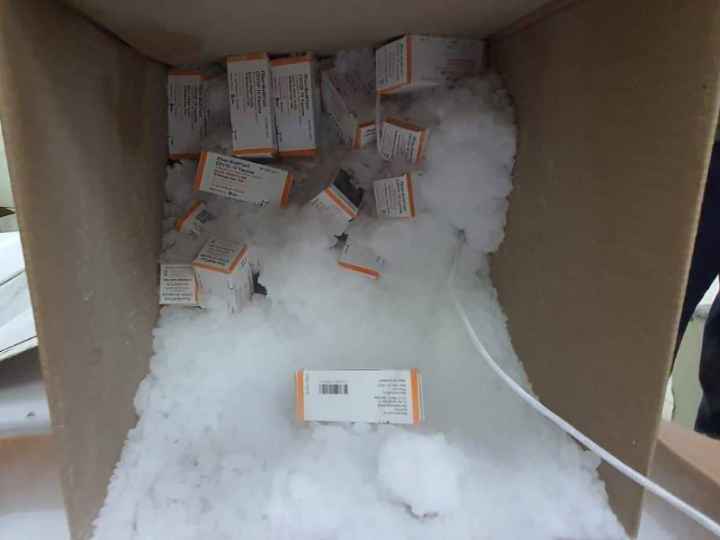 Doses de vacinas pediátricas da Pfizer chegam a Santa Catarina em caixa de papelão com gelo – Arquivo pessoal via Folha